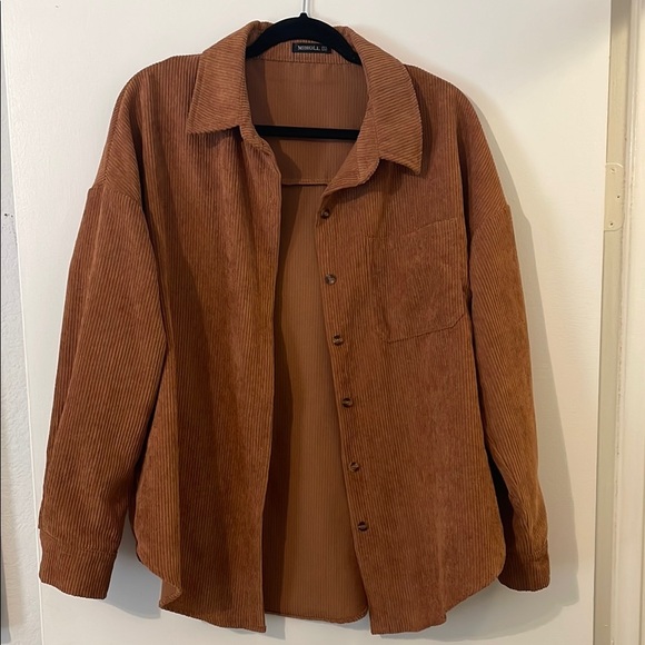 Tops - Brown Button Down Shirt/Shacket with Collar and Textured Fabric